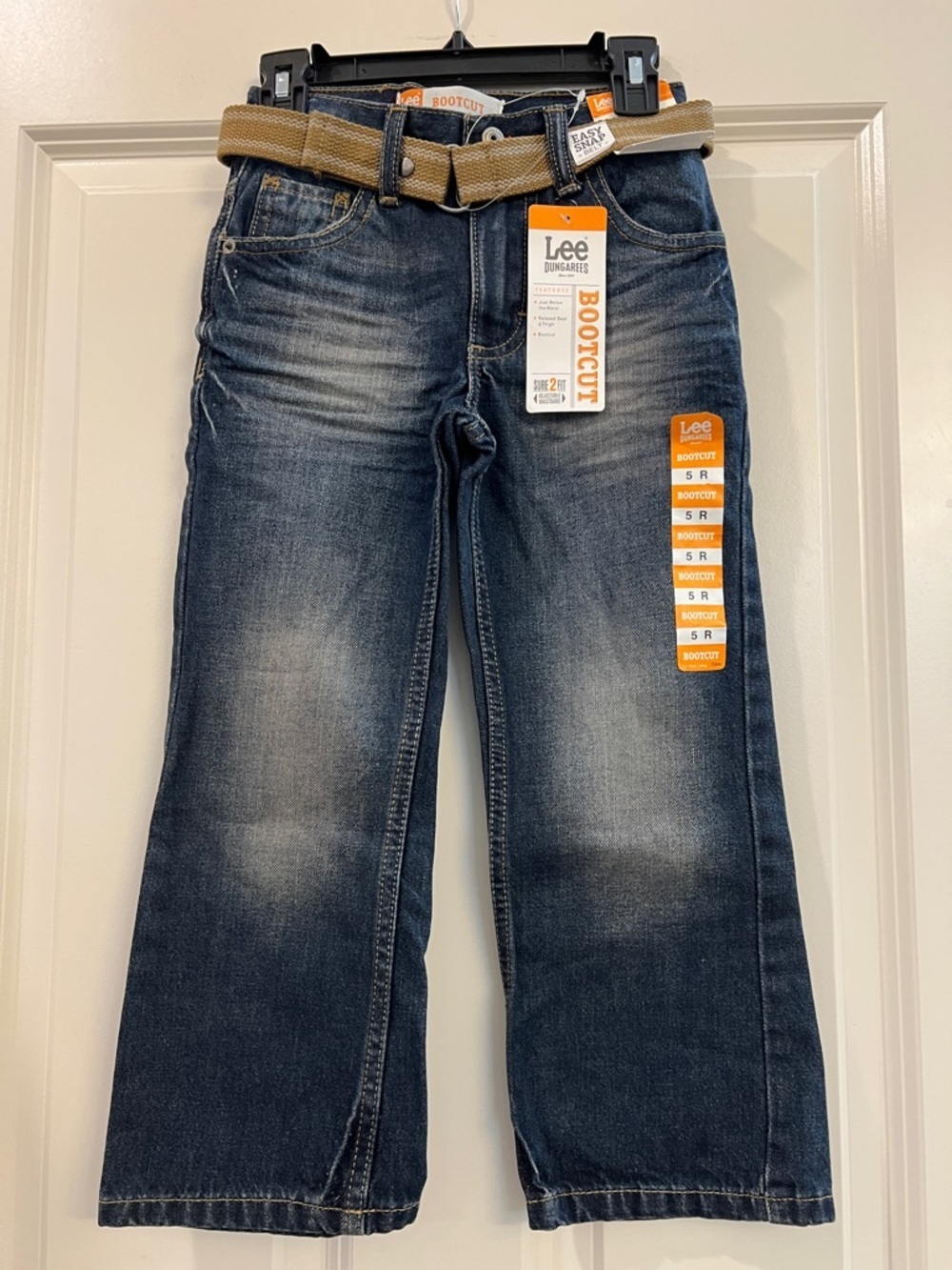Lee Boys' Bootcut Jeans in Dark Blue with Tan Belt